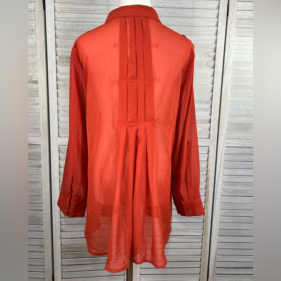 SIMPLY NOELLE Oversized Sheer Pleated Button Down Shirt Rust-L/XL (12-14) - Picture 3 of 3